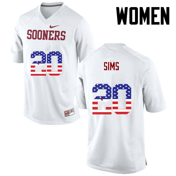 Women Oklahoma Sooners #20 Billy Sims College Football USA Flag Fashion Jerseys-White
